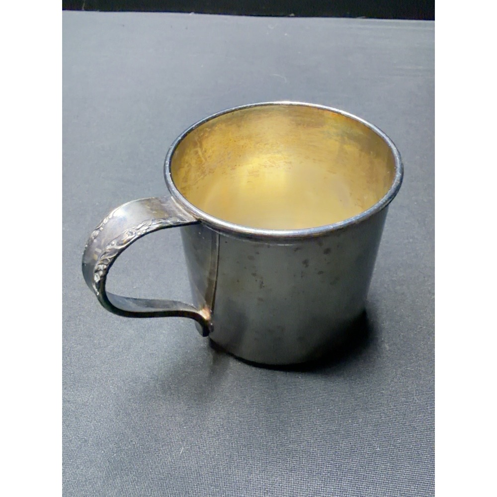 Vintage 1881 Rogers Silverplate Baby Child Cup Mug Gold Tone Interior